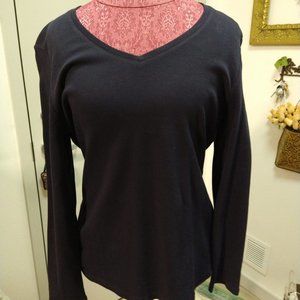 New Karen Scott Classic Navy Long Sleeve V-Neck Tee Woman's Size Large